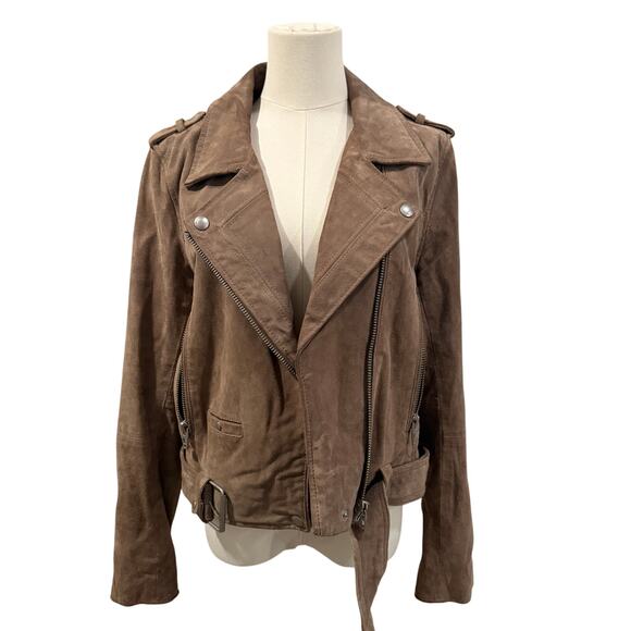 BLANKNYC Suede Moto Jacket Large Taupe Brown Real Leather Biker Fall Edgy Fall - Picture 1 of 6